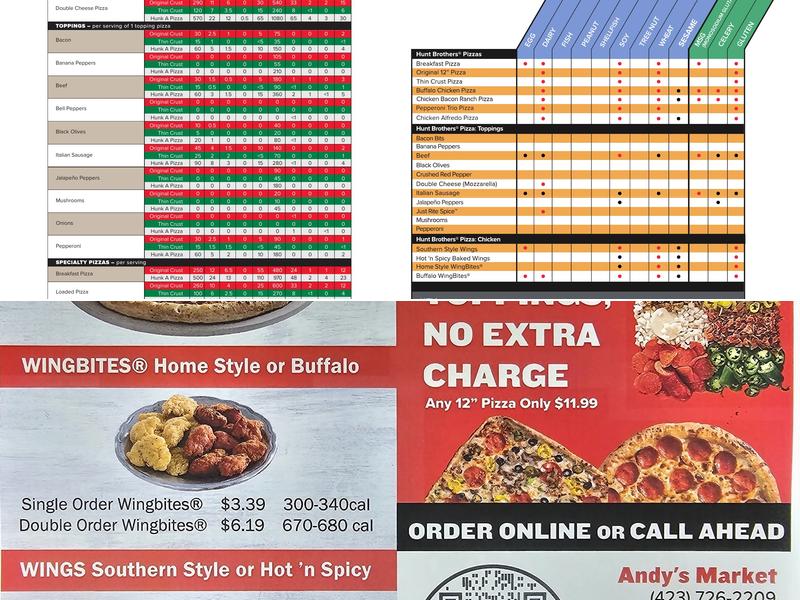 Hunt Brothers Pizza Menu
