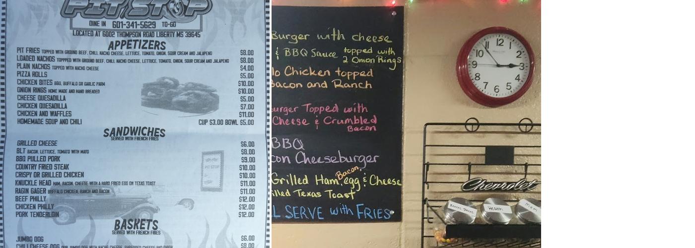 Pit Stop Drive In Menu