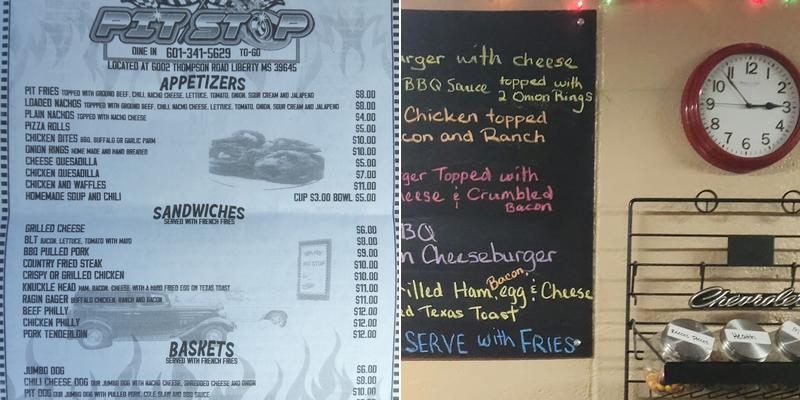 Pit Stop Drive In Menu