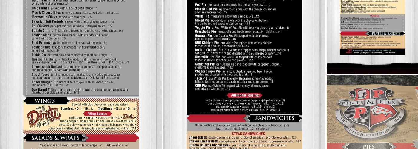 Pints and Pies Pub - Bethlehem Menu