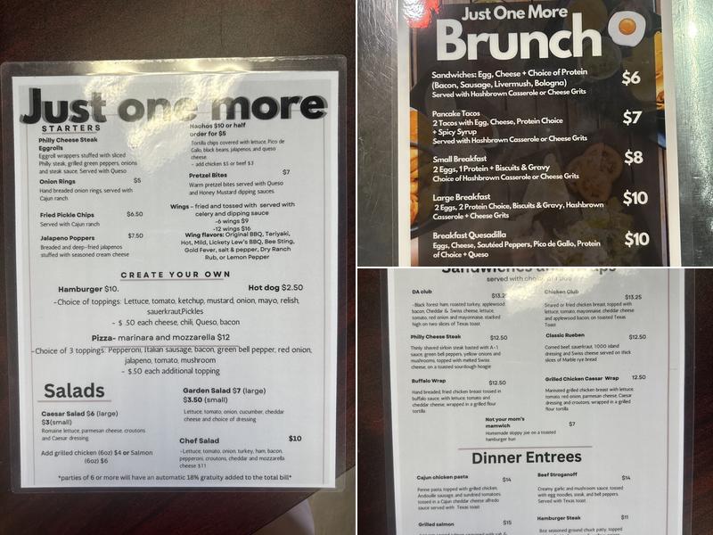 Just One More Restaurant and Bar Menu