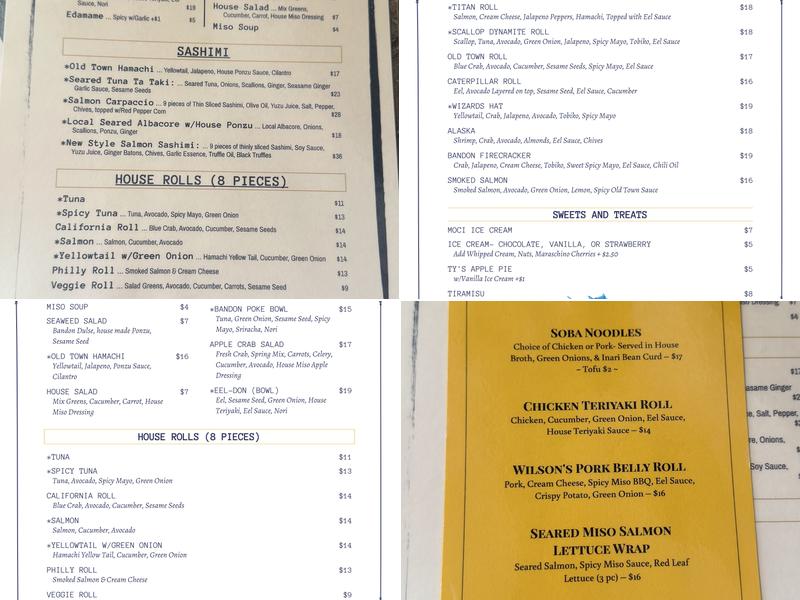 Bandon Sushi Menu