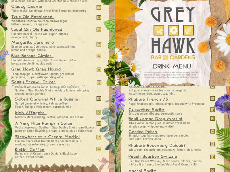 Grey Hawk Bar & Gardens Menu