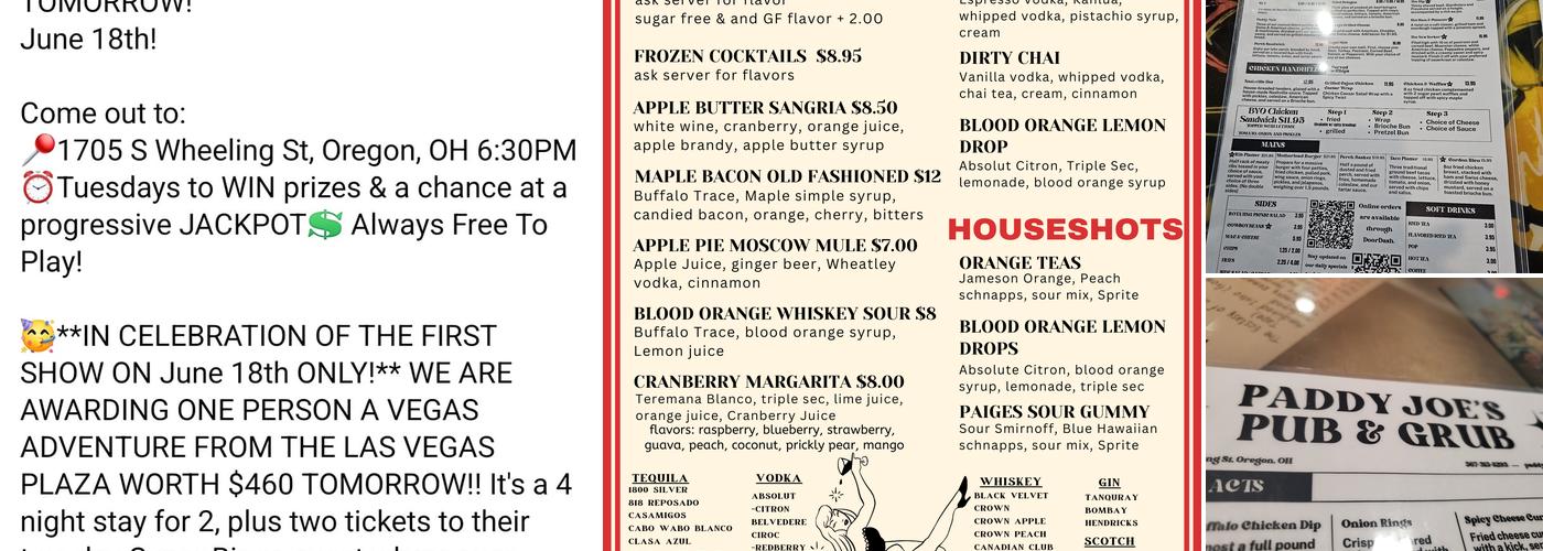 Paddy Joe's - Oregon Menu