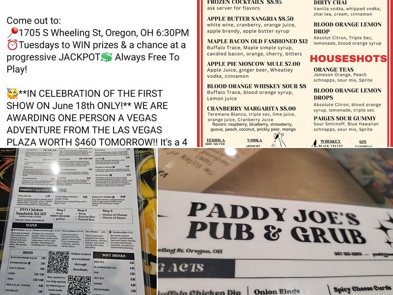 Paddy Joe's - Oregon Menu