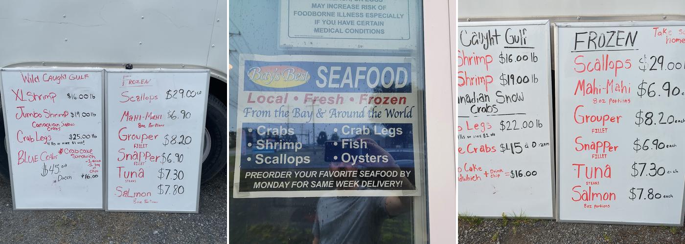 Shady lady seafood Menu