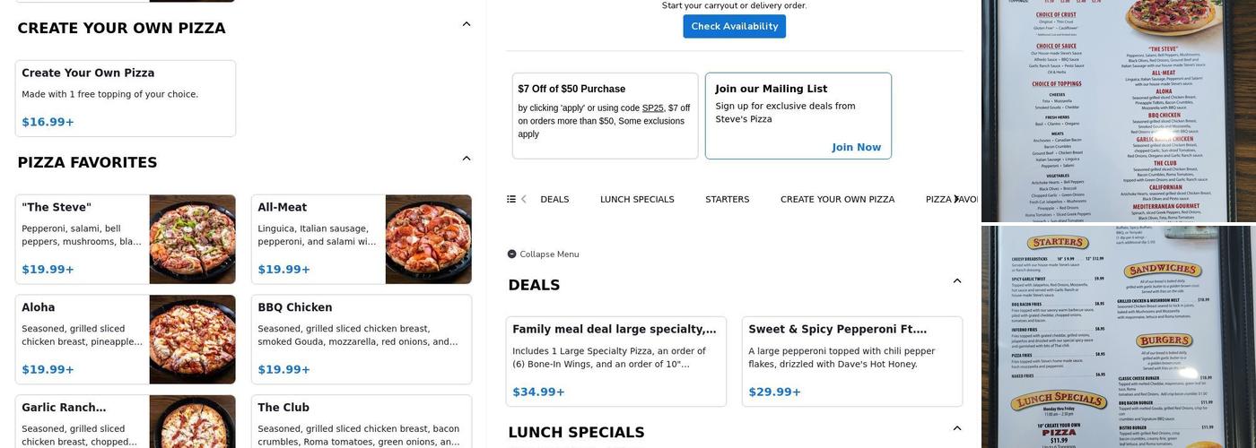 Steve's Pizza - Elk Grove Waterman Menu