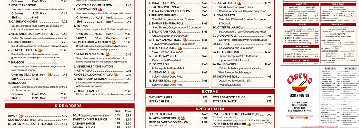 Oseyo Asian Fusion - Buffalo Menu