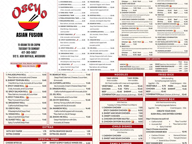 Oseyo Asian Fusion - Buffalo Menu