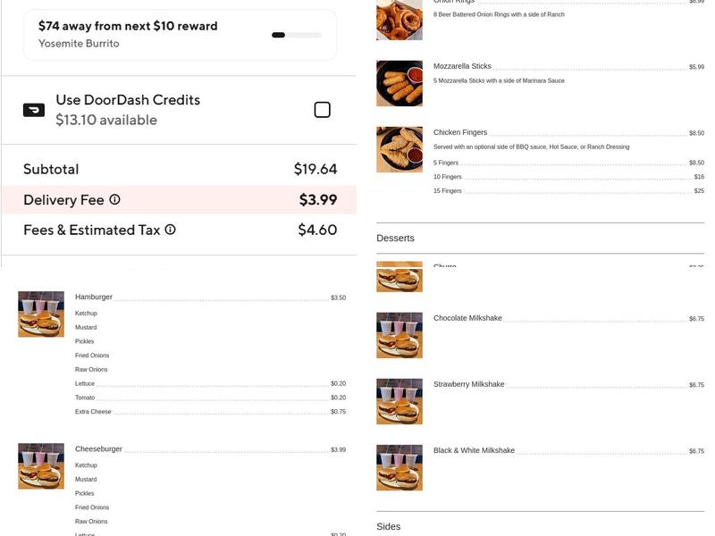 Jack's Burgers & Shakes at Yosemite Menu