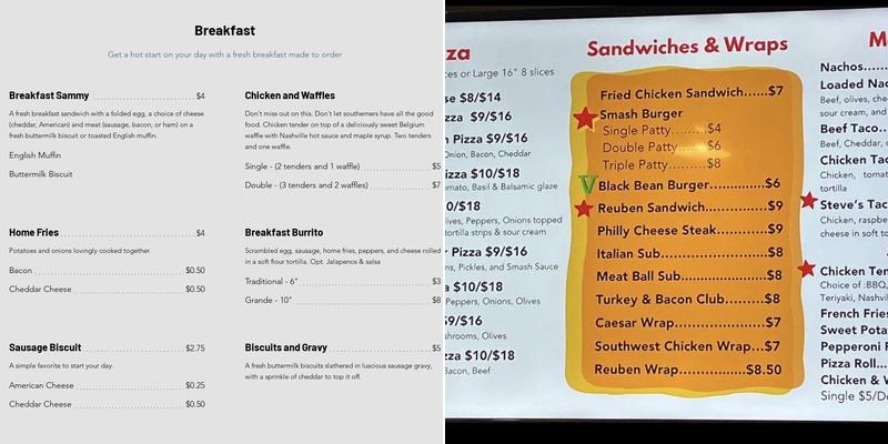 Kitchen on the Corner Menu