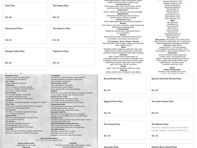 Capones Italian eatery Menu