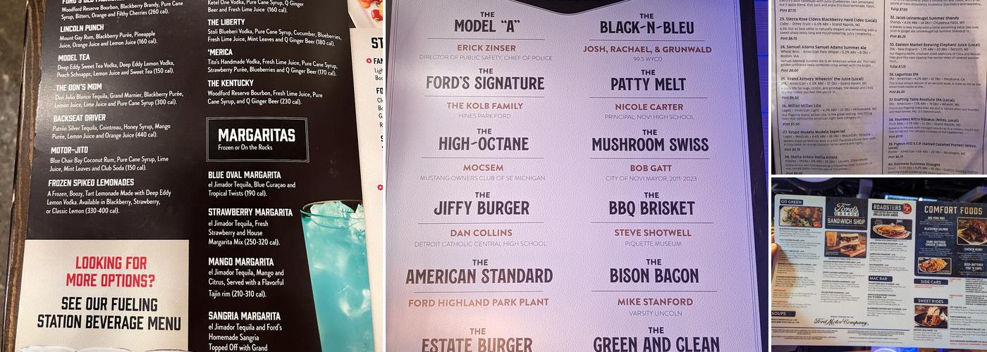 Ford's Garage Novi Menu