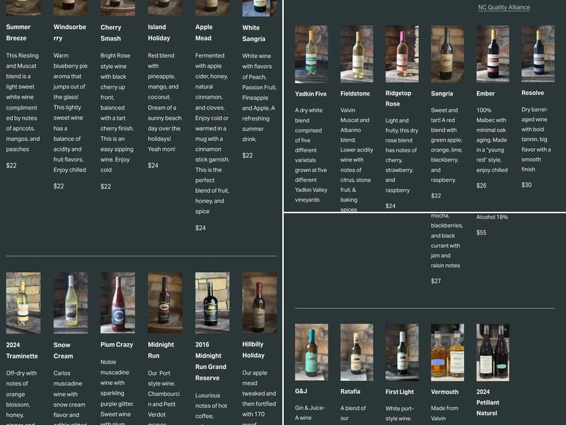 Windsor Run Cellars Menu