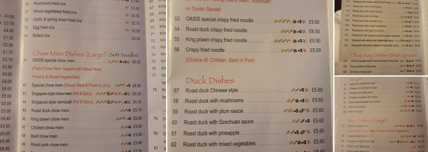 Oasis Chinese Takeway Menu