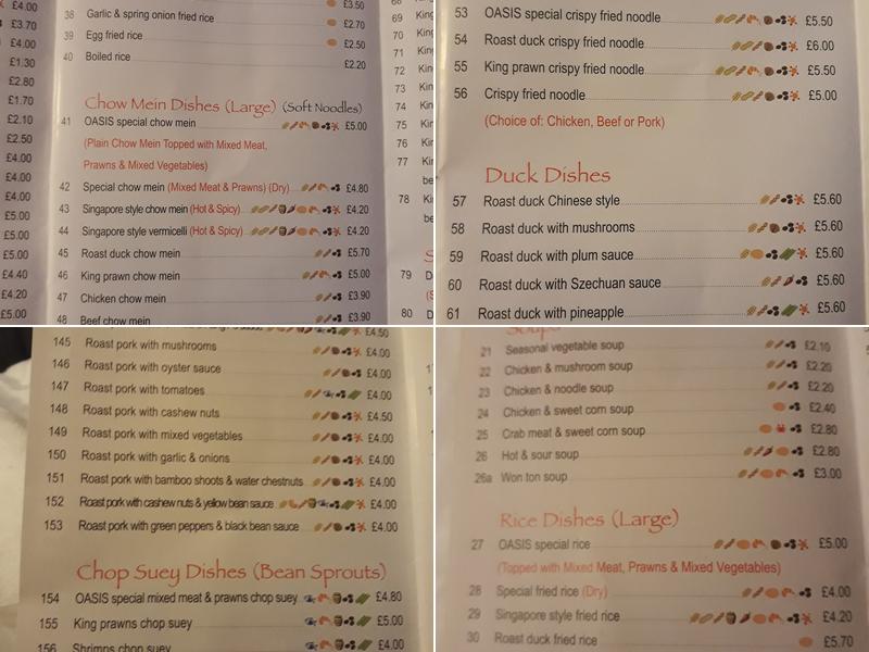 Oasis Chinese Takeway Menu