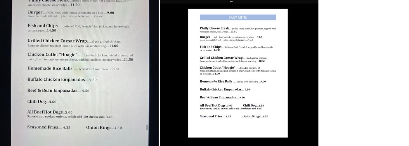 Roseann's Kitchen Menu