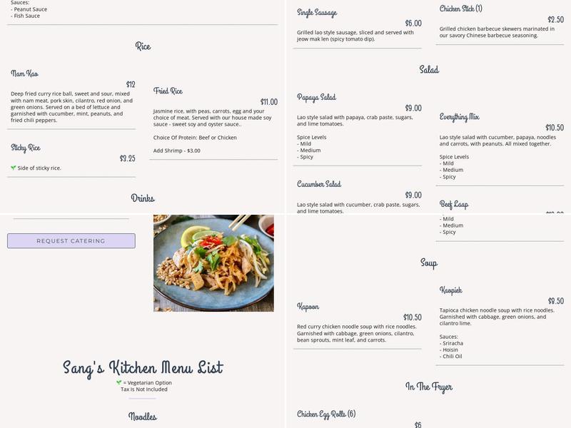 Sang’s Kitchen Menu