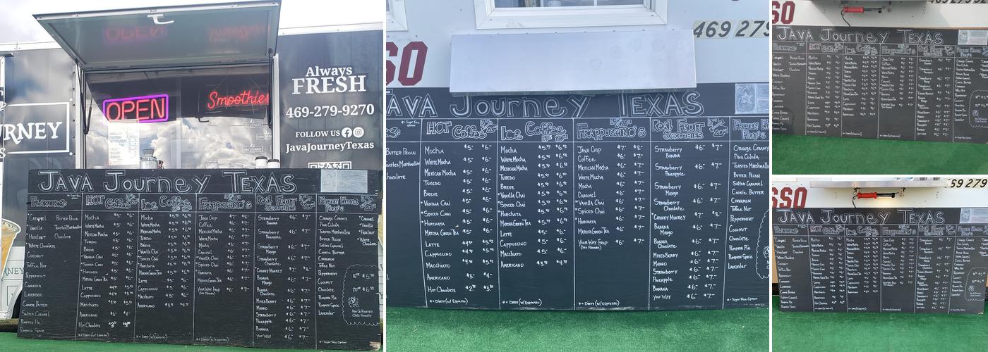 Java Journey Texas Menu