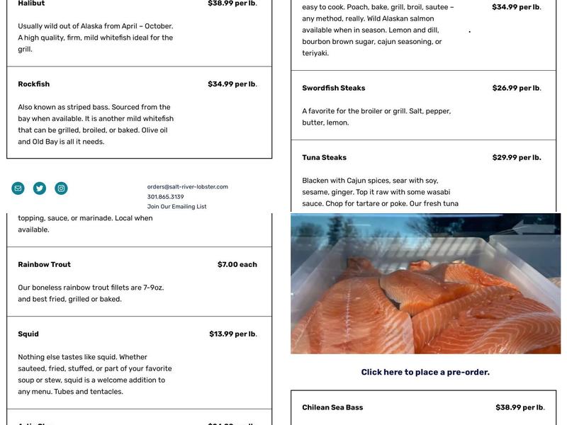 Salt River Lobster Menu