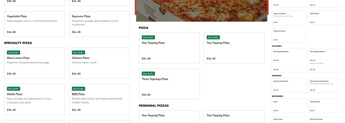 Terrific Pizza Menu