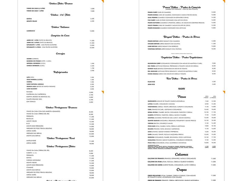 DEWAL DIVINA PIZZARIA Menu