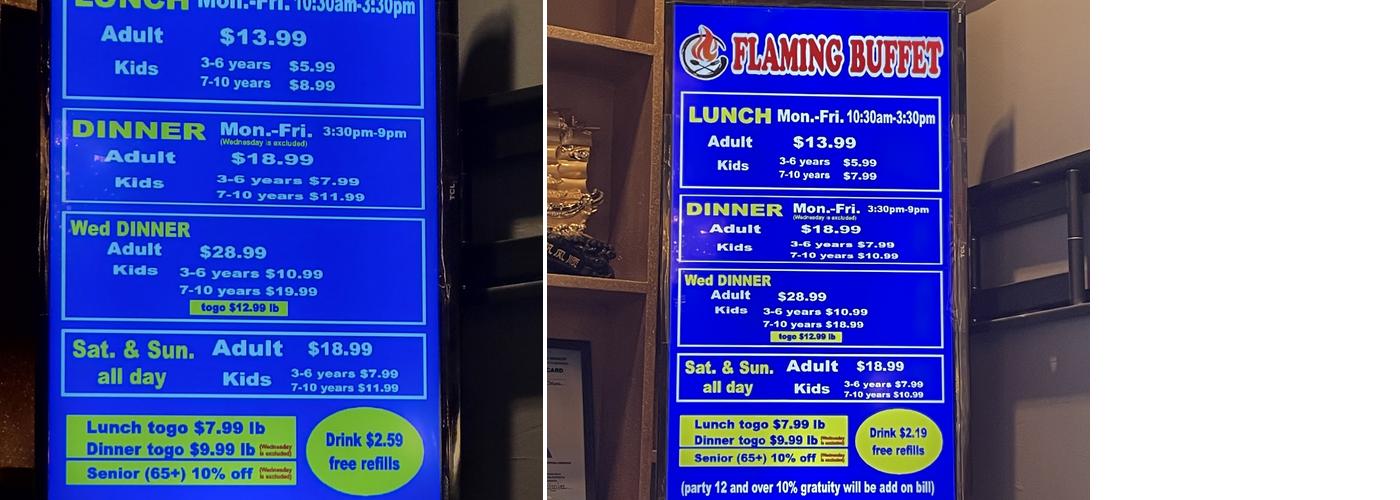 Flaming buffet Chino Menu