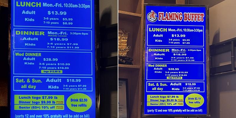 Flaming buffet Chino Menu