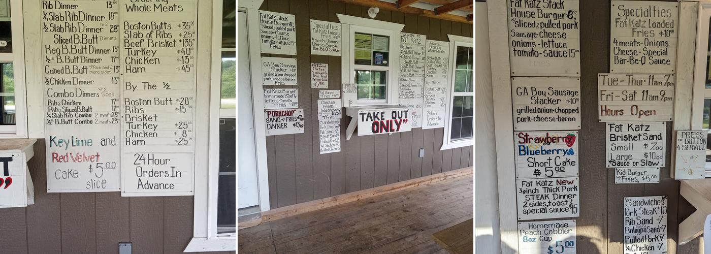 Fat Katz Real Kuntry Grilling &Cooking Menu