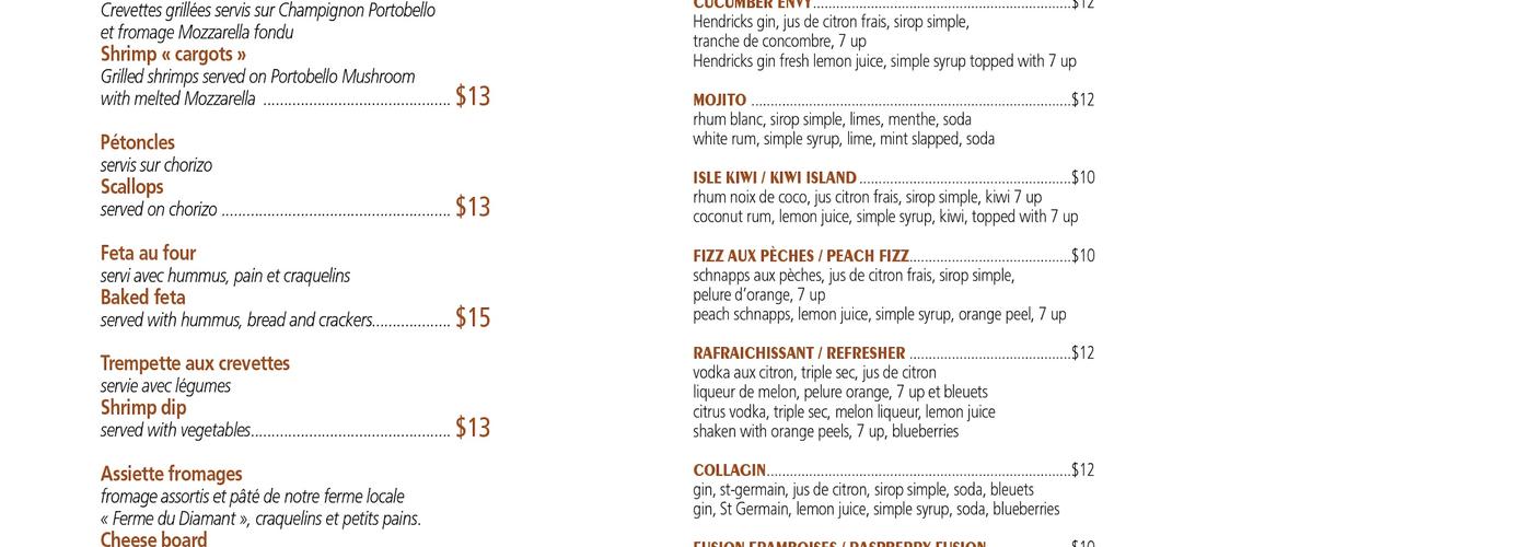 Oval Lounge Menu