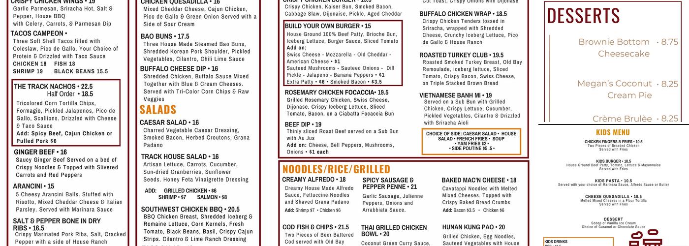 The BackTrack Lounge Menu