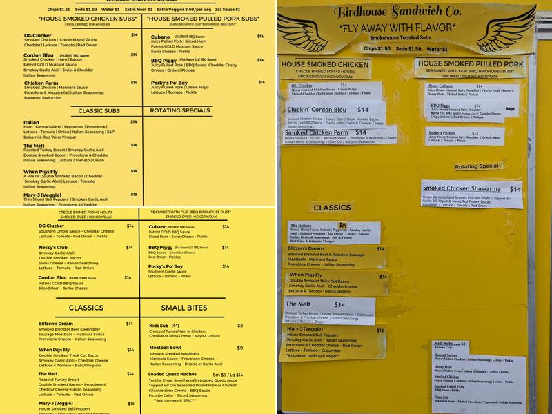 Birdhouse Sandwich Co Menu