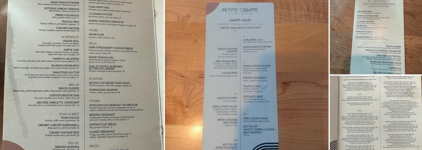 Petite Comité Menu