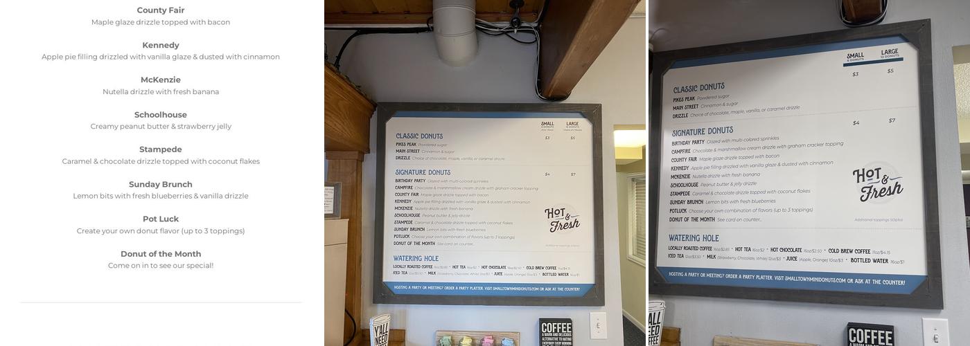 SMALL TOWN MINI DONUTS Menu