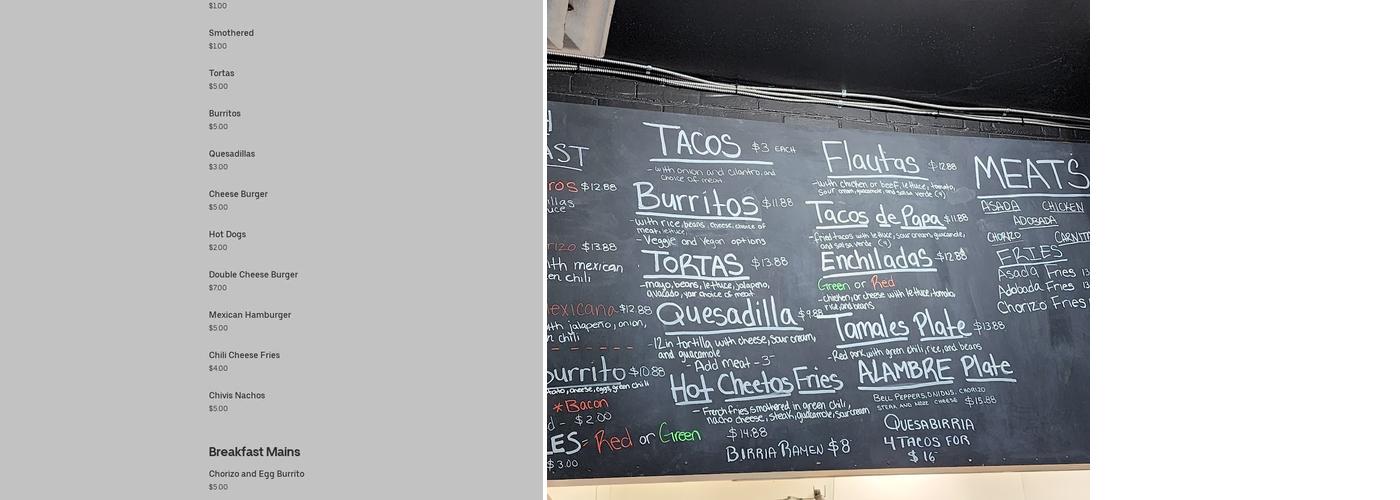 Chivis Tacos Menu