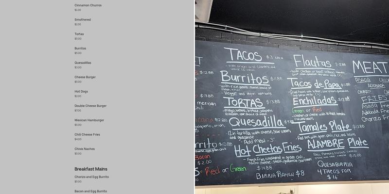 Chivis Tacos Menu