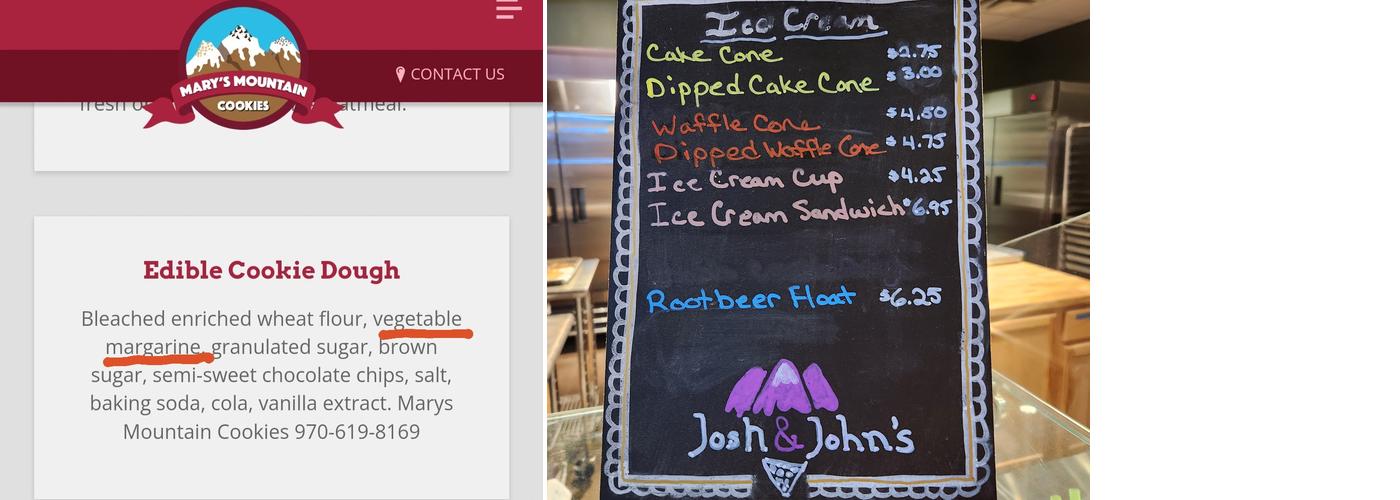 Mary's Mountain Cookies Menu