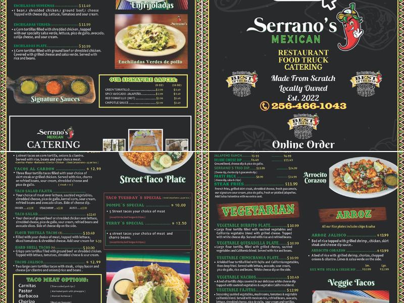 Serrano's Mexican Menu