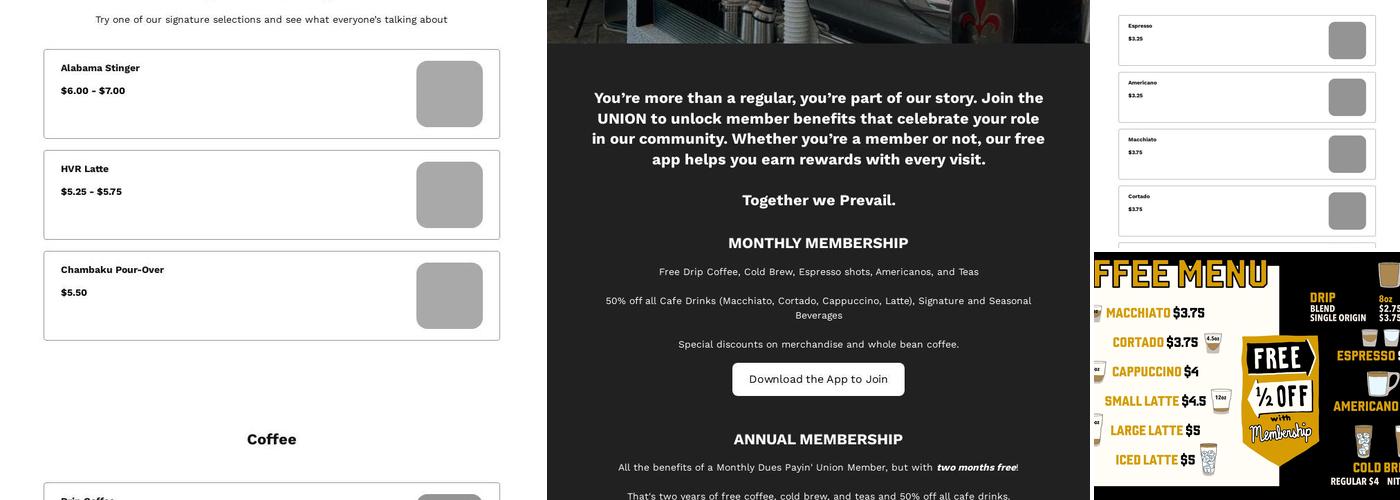 Prevail Union | BHM Menu