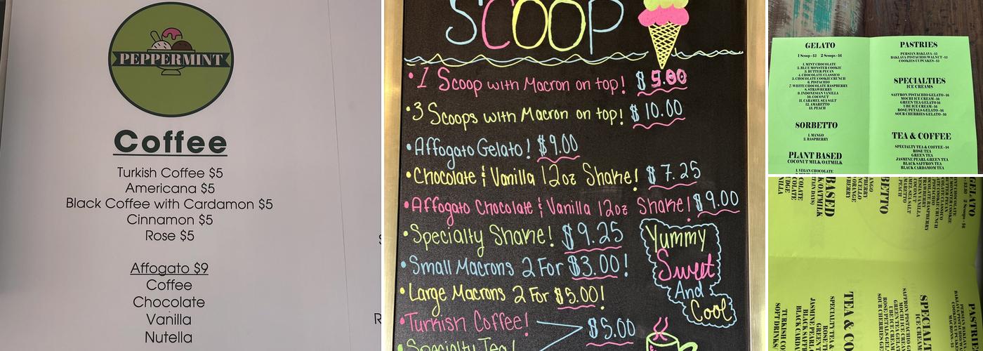 Peppermint Gelato Cafe Menu