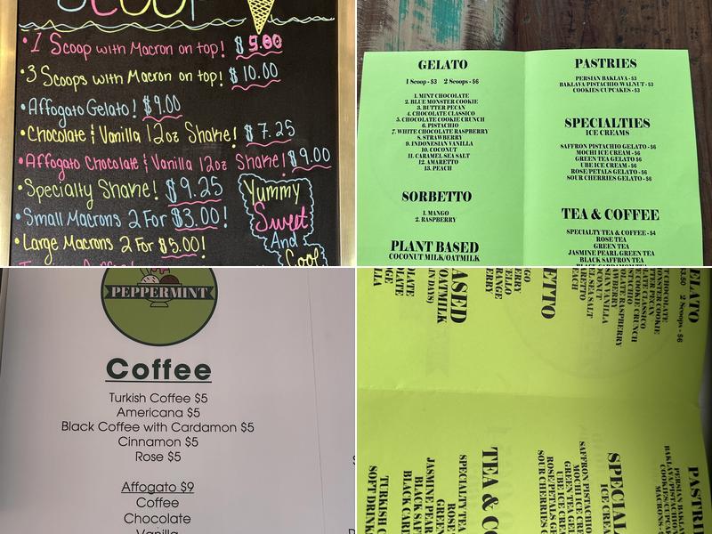 Peppermint Gelato Cafe Menu