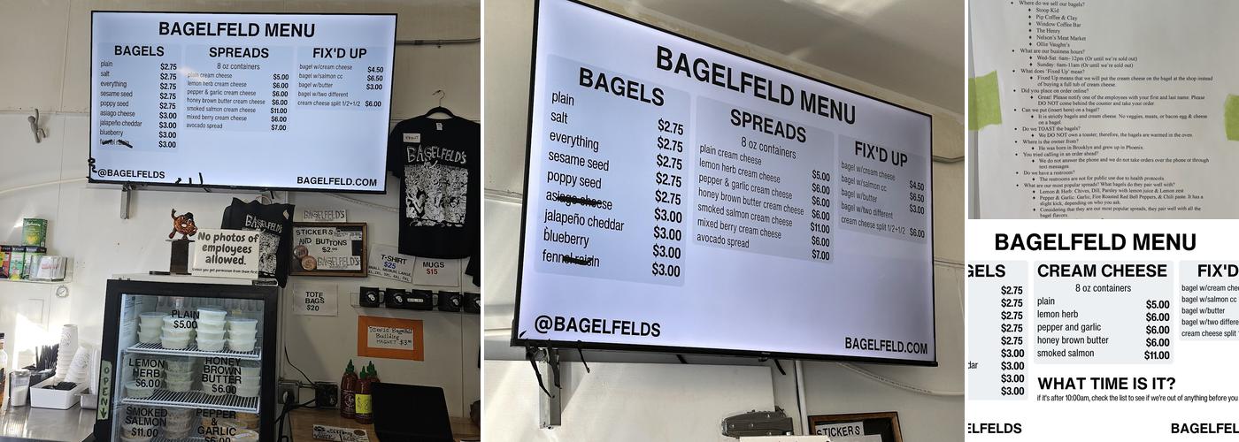 Bagelfeld Menu