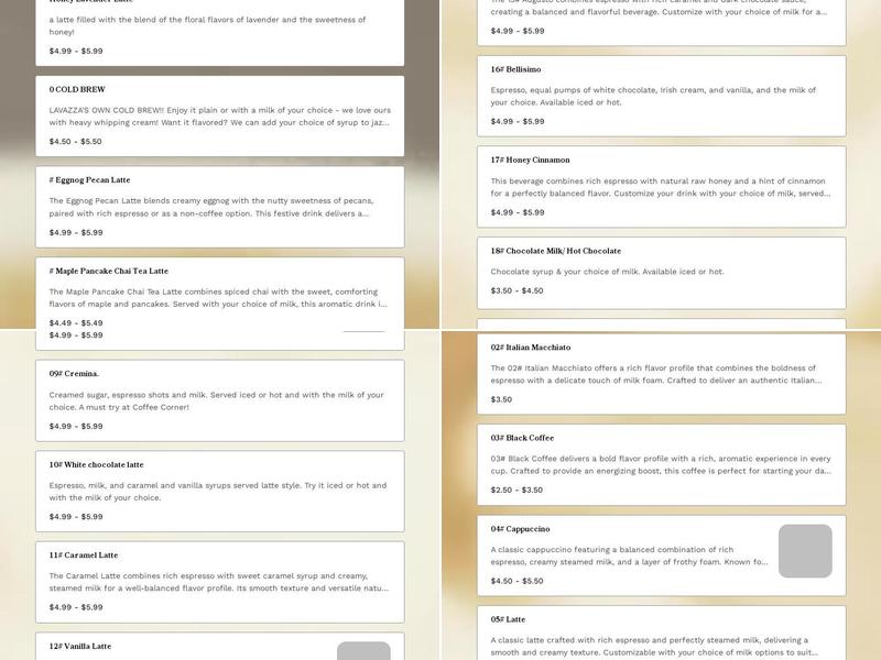 Coffee Corner Menu