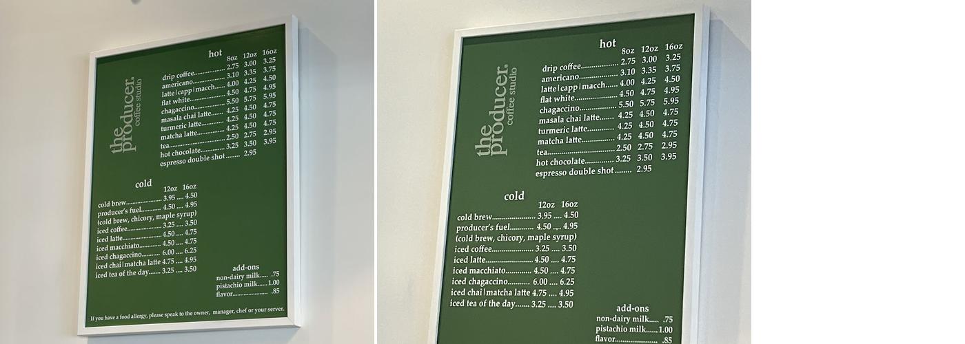 The Producer Coffee Menu