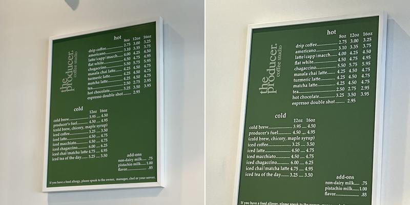 The Producer Coffee Menu