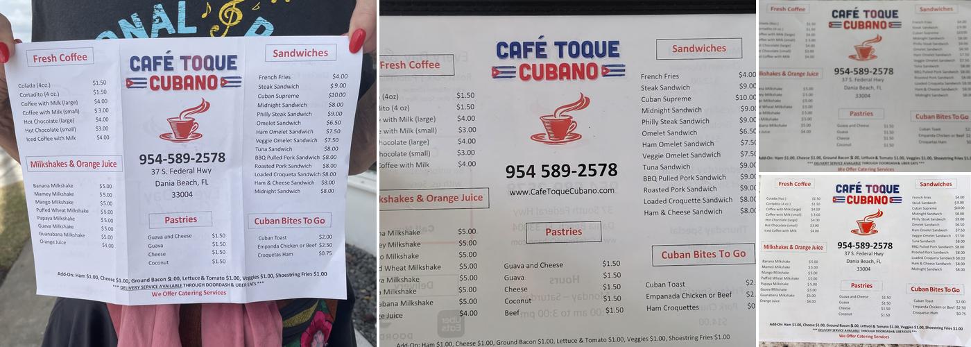 Cafe Toque Cubano Menu