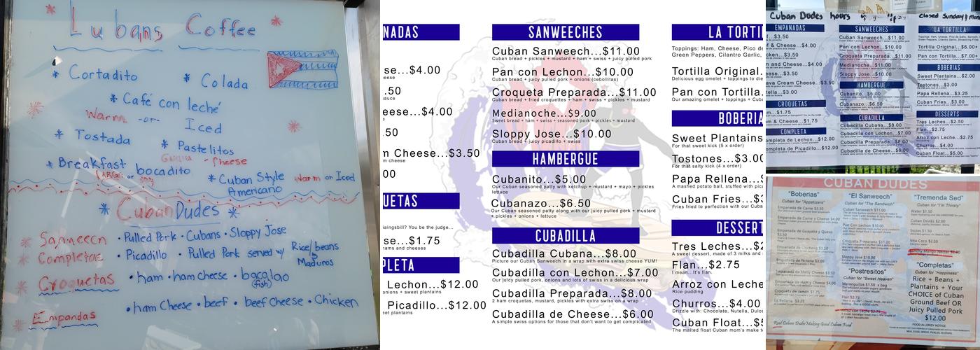 Cuban Dudes Menu