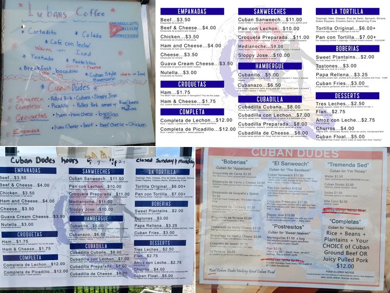Cuban Dudes Menu