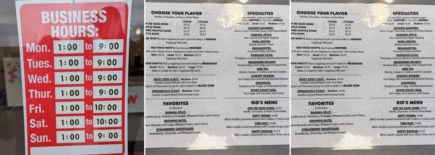 Whit's Frozen Custard West Melbourne Menu