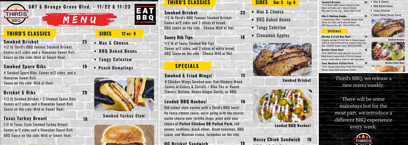 Third's BBQ Food Trailer Menu